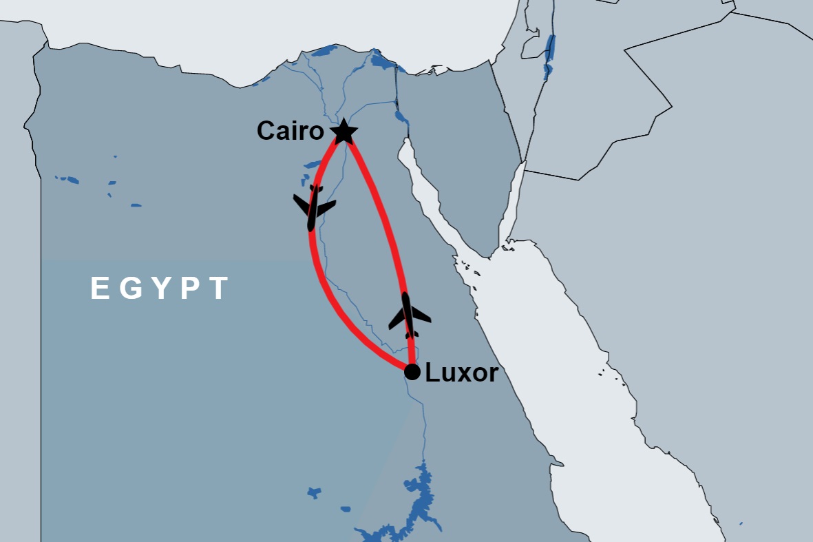 2 Day Cairo and Luxor by flight Round trip map 2 Day Cairo and Luxor by flight Round trip map
